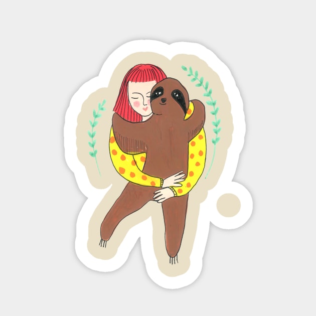 Girl and her sloth friend Sticker by DoodlesAndStuff